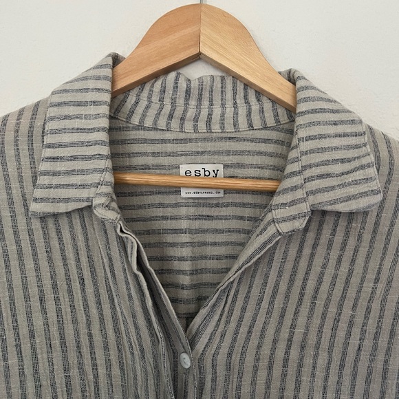 esby apparel savannah jumpsuit 100% linen grey/navy stripe size M - Picture 7 of 11